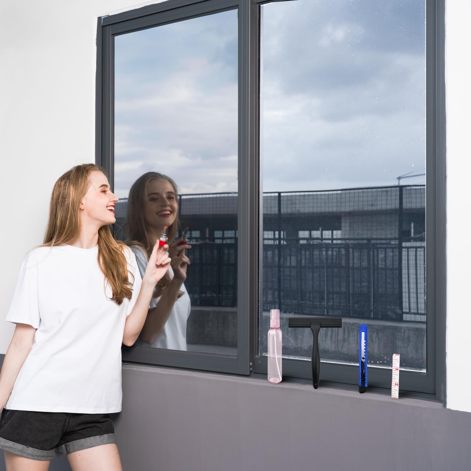 One Way Window Privacy Film with Tools, Malleable Window Tint for Home, Two Sided Protective Film, Static Cling, Removable, Reusable, Anti-UV, Anti-Glare, Heat Blocking (Black, 17.5Inch×196.9Inch)