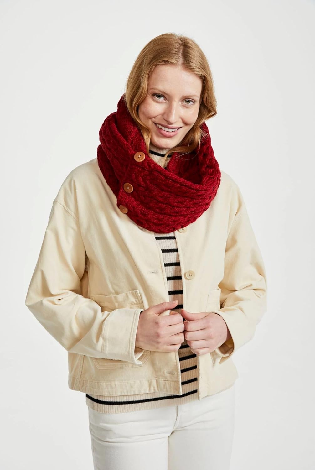 Aran Woollen Mills Women's 100% Merino Wool Snood Scarf with Buttons