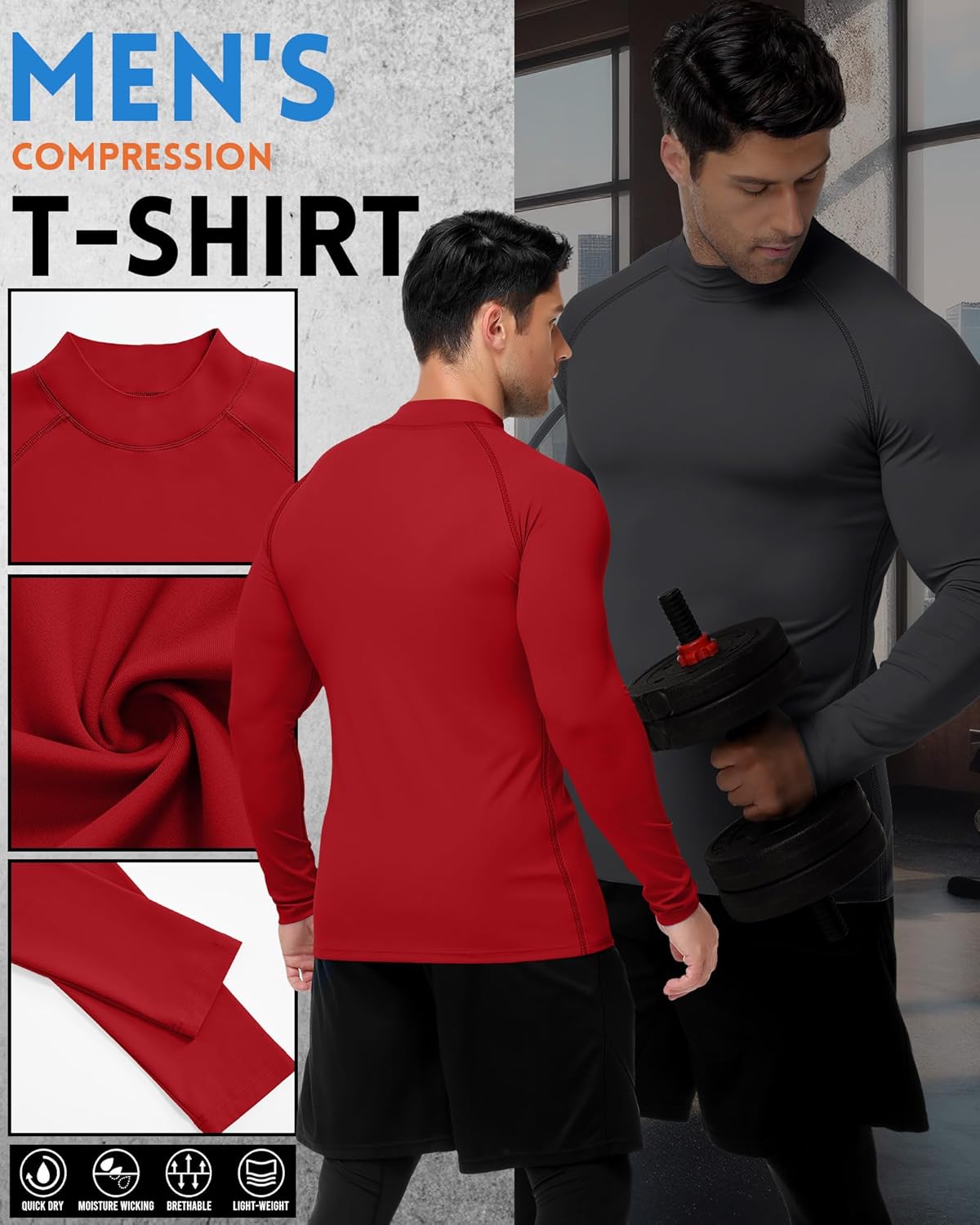 3 Pack Men's Mock Turtleneck Compression Shirts Long Sleeve Athletic Undershirt Running Workout Tops Base Layer - Image 4