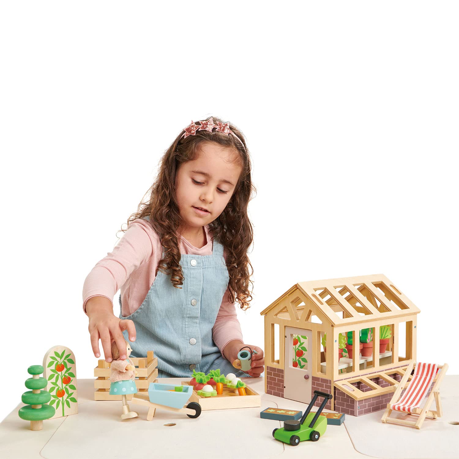 Juego de jardín de invernadero - Juego de 28 piezas de jardinería natural en miniatura, juguetes de granja de cosecha de madera - Inspira un juego imaginativo sin fin - A partir de 5