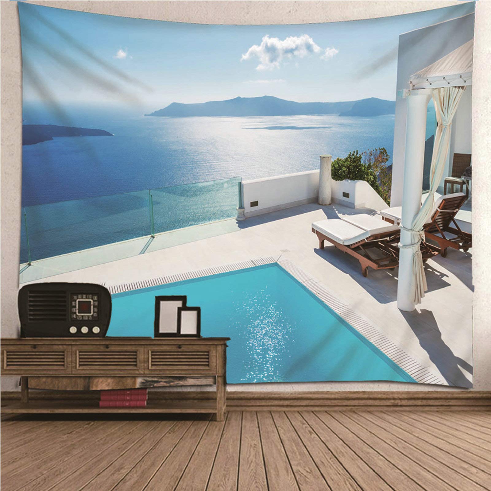 Tapiz de pared KnSam de playa azul, toalla y mantel de poliéster 210x140 cm para tus vacaciones