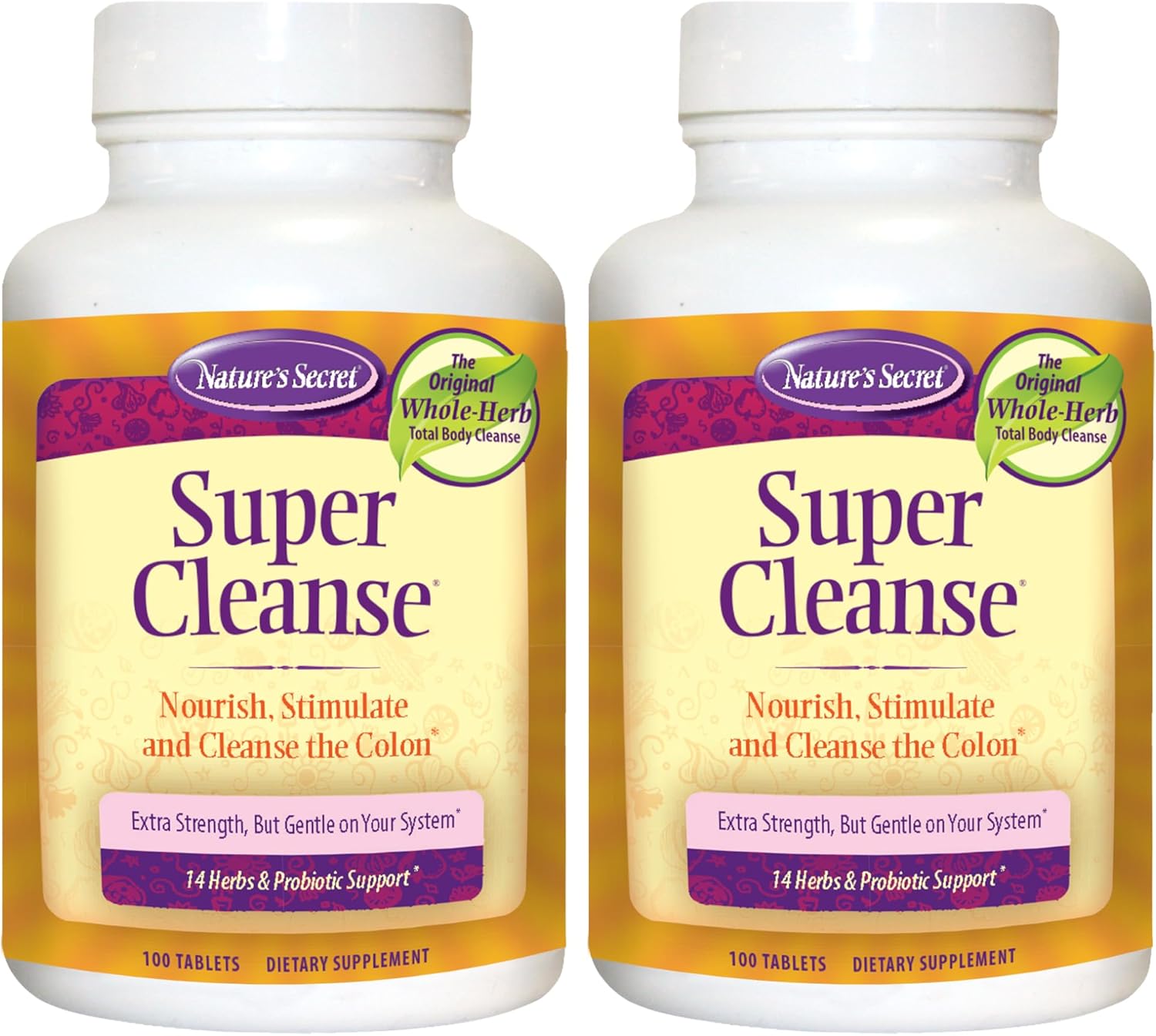 Nature’s Secret Super Cleanse - Extra Strength Colon Cleanse with 14 Herbs & Probiotic Support - Promotes Gut Health Detox Cleanse & Digestive Support Gentle Elimination Formula - 100 Tablets (2 Pack)