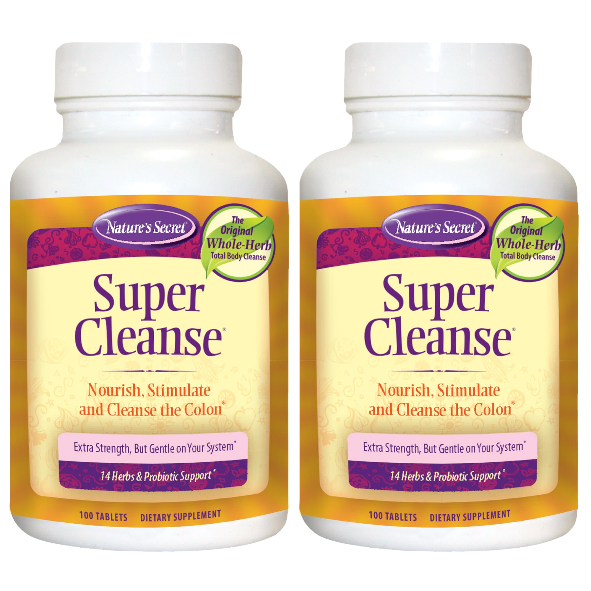 Nature's Secret Super Cleanse – Extra Strength Colon Cleanse with 14 Herbs & Probiotic Support – Promotes Gut Health, Digestive Balance – Gentle Elimination Formula – 100 Tablets (2 Pack)