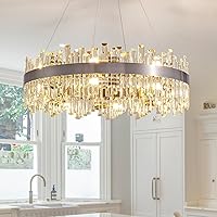 Vista 24 de Siljoy Candelabro moderno de cristal de 12 luces de oro cepillado de 2 niveles con forma de gota de lluvia de cristal, ajustable, montaje al ras