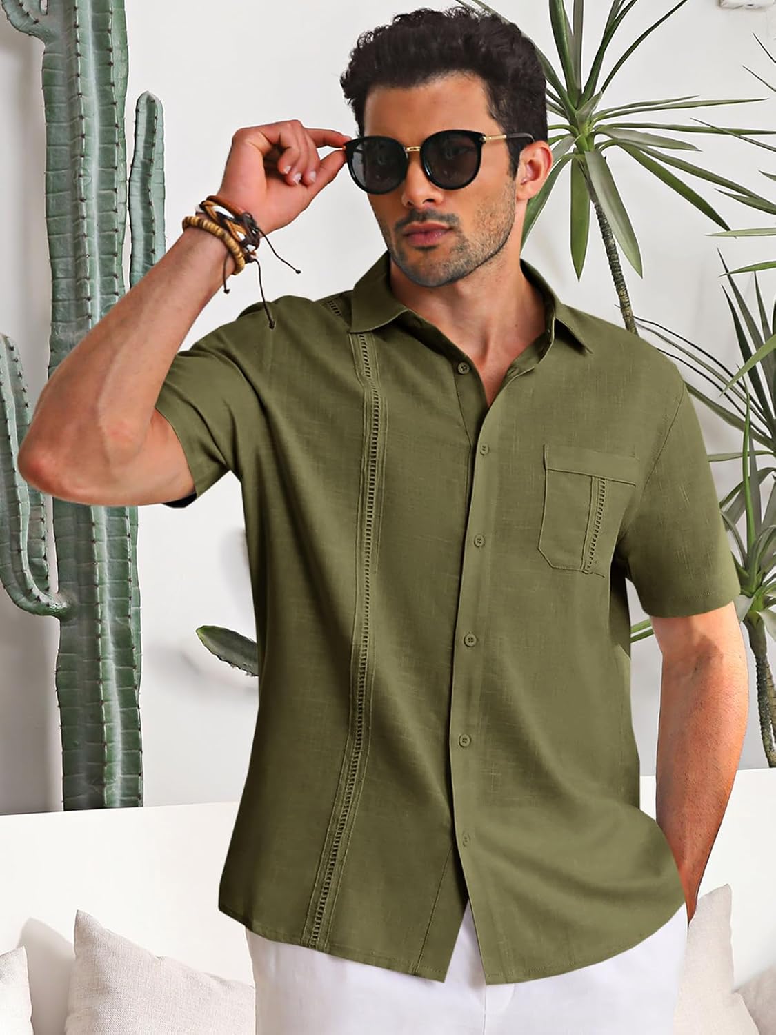 Runcati Mens Cuban Guayabera Shirts Button Down Short Sleeve Shirt Casual Mexican Summer Beach Wedding Tops with Pocket - Image 2