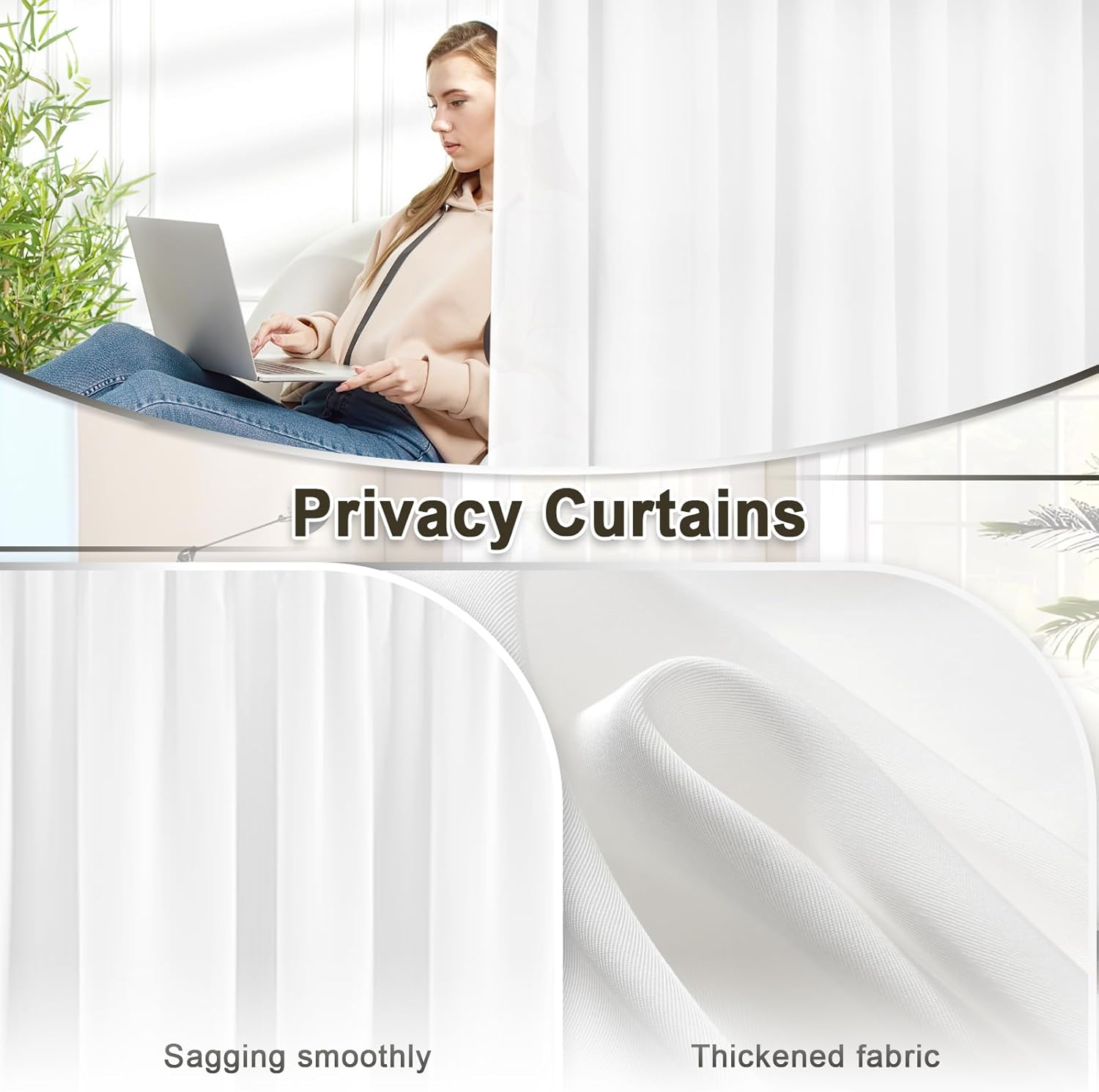 Privacy Partition Curtains with U-Shaped Rod, Metal Support Single Wall Mounted Curtains, 6.56ft White Flat Hooks Medical Curtain for Fitting Room Beauty Salon Bedroom