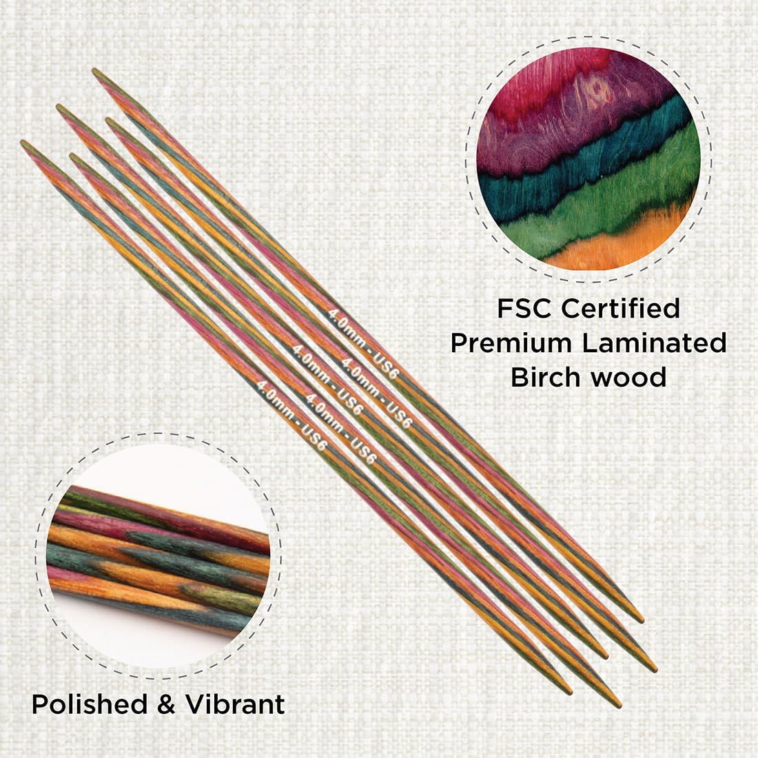 KNITPRO Symfonie Double Pointed Needles 8" (20cm) | 4.00mm