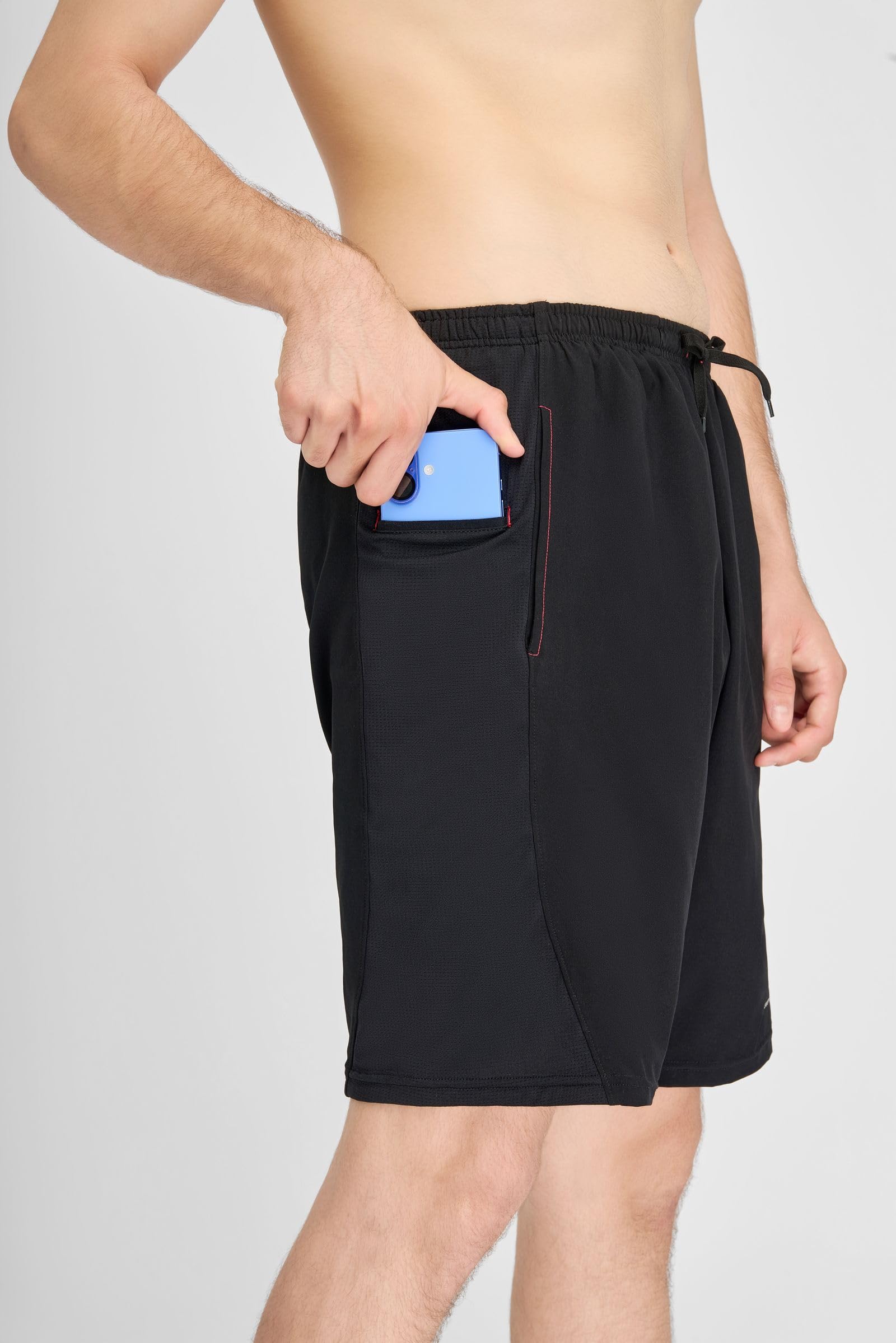 2-in-1 Laufshorts mit Innenhose & Handytasche, Antirutsch Bund, Atmungsaktive Laufhose kurz schwarz