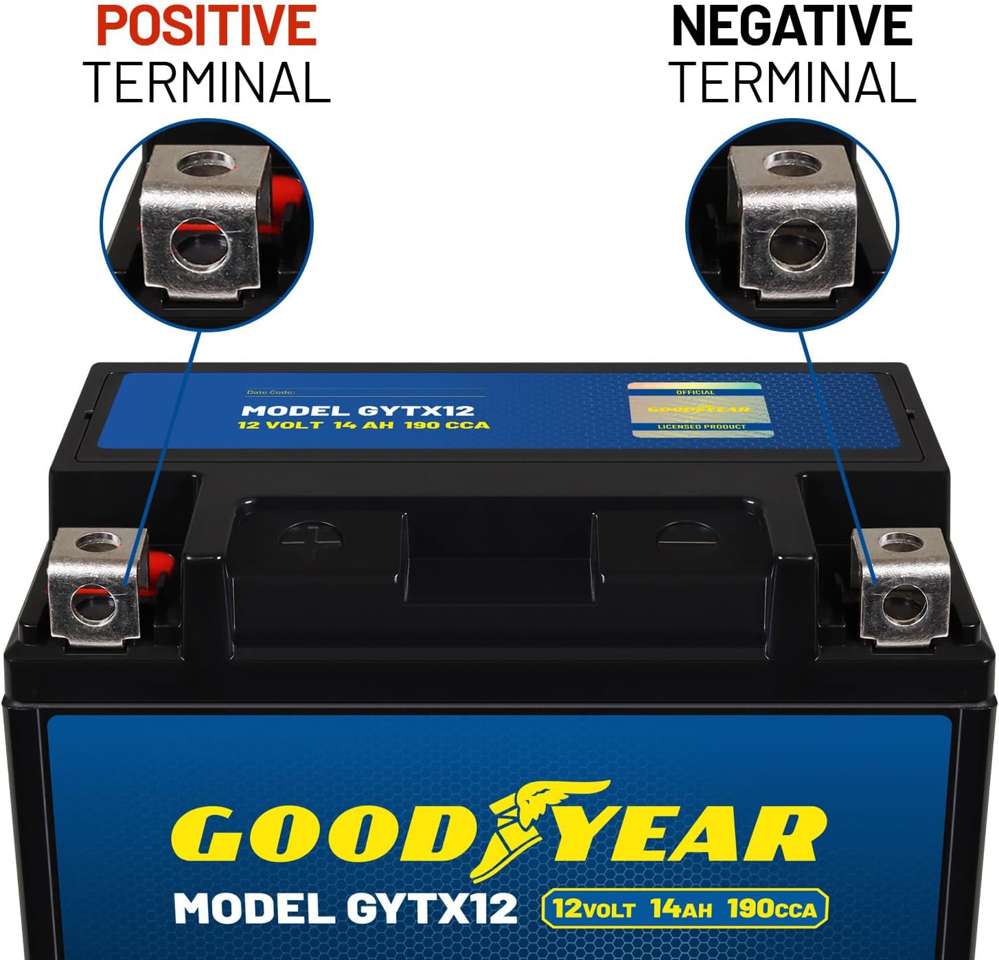 Goodyear GYTX12-12 Volt 14 AH, 190 CCA, Rechargeable High-Performance, Maintenance Free, SLA - AGM Battery for Motorcycle, ATV, UTV, 4-Wheeler, Snowmobile, Watercraft and more!