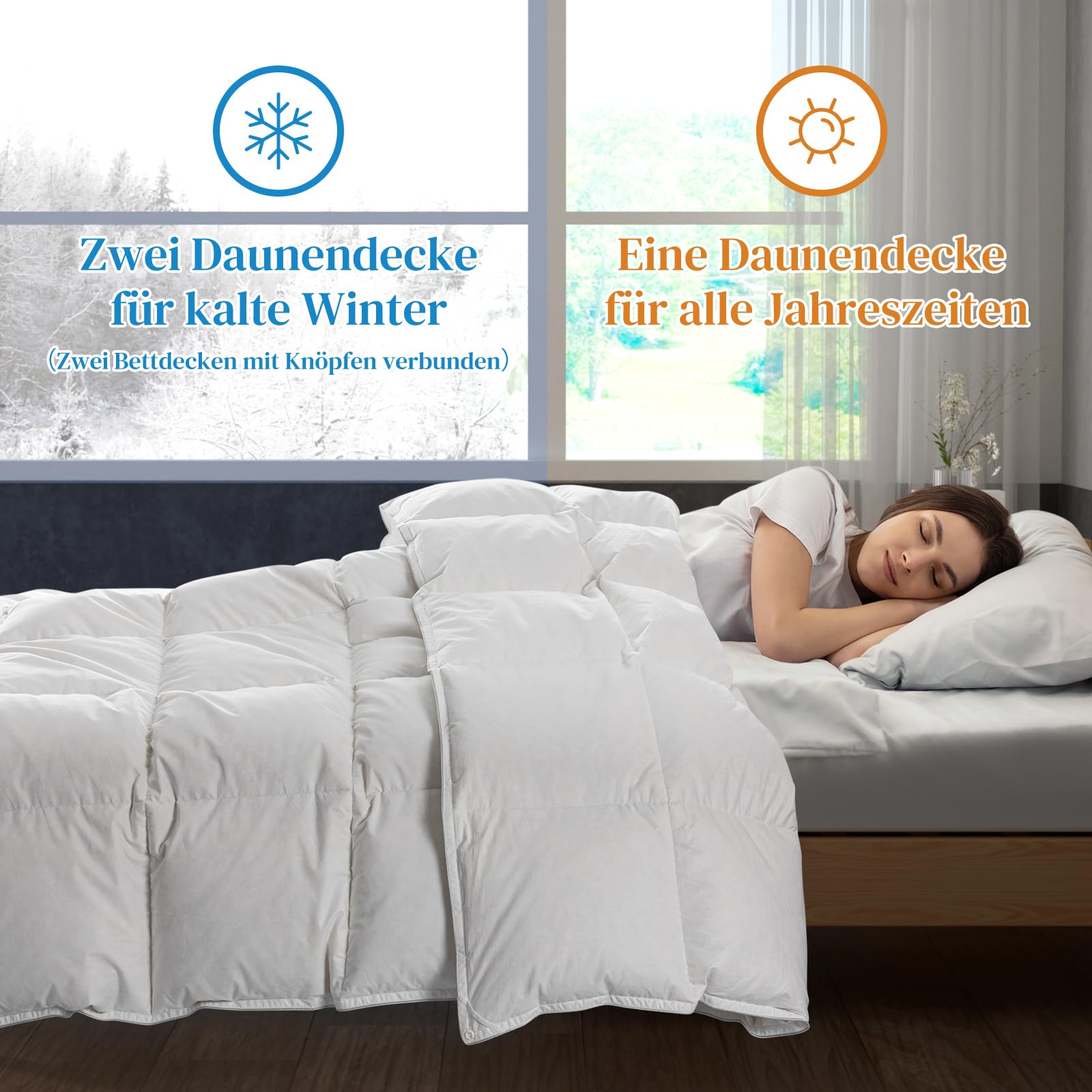BedStory Daunendecke 135x200, Ganzjahres Bettdecke mit 1215g Daunen und Federn Füllung, 100% Bauwolle Daunendecke 450gsm, Oeko-TEX und RDS Zertifiziert
