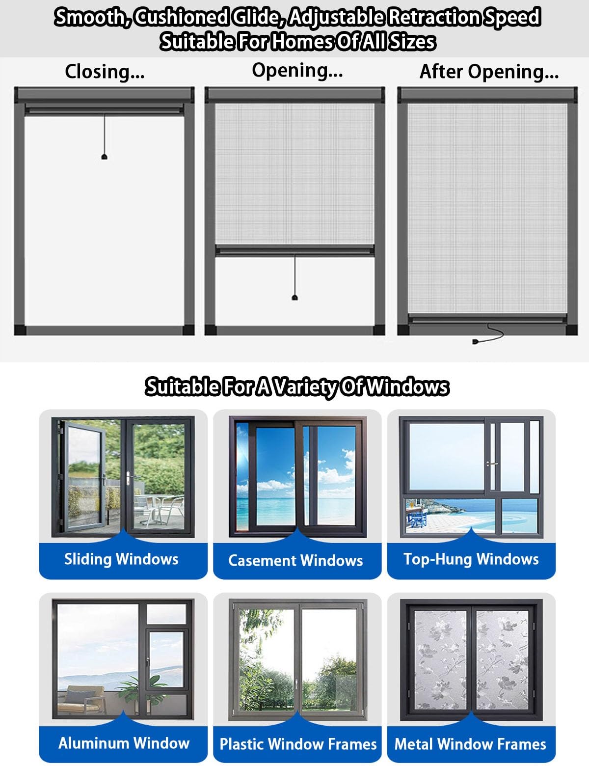 Dachfenster Fliegengitter Fenster mit Rahmen, Maßanfertigung Unsichtbar Rolle Fliegengitter Katzensicher, Teleskop Insektenschutz Fenster, Insektenschutzrollo Auf und Ab Schiebe(Weiß)
