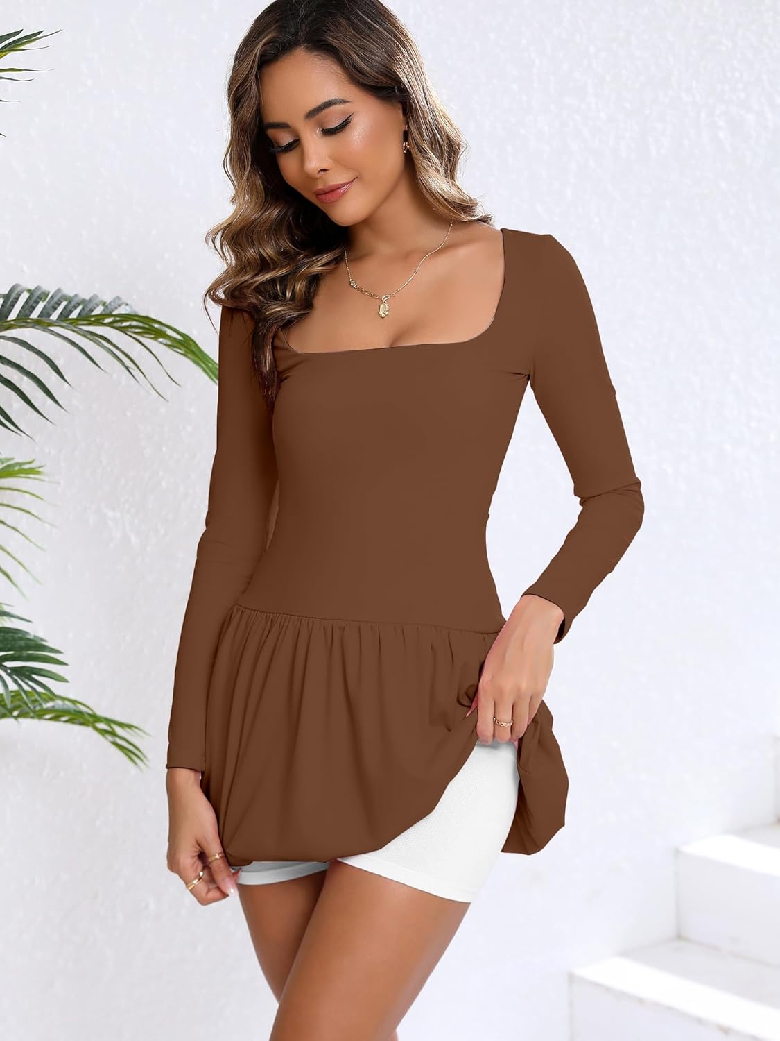 cailami Women's Long Sleeve Corset Square Neck Bubble Mini Dress Cute Cocktail Party Short Dresses - Image 4