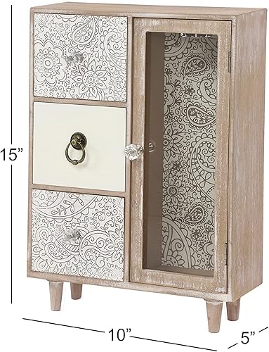Miniatura 6 de Deco 79 Joyero floral de madera de 3 cajones 11 x 5 x 15 pulgadas marrón claro