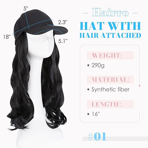 Miniatura 32 de Hairro Cap with Hair Attached For Women Wig Hat with Hair Short Bob style Synthetic Wavy Curly Adjustable Ball Cap Wiggy Hair Extensions 8" 180g #1
