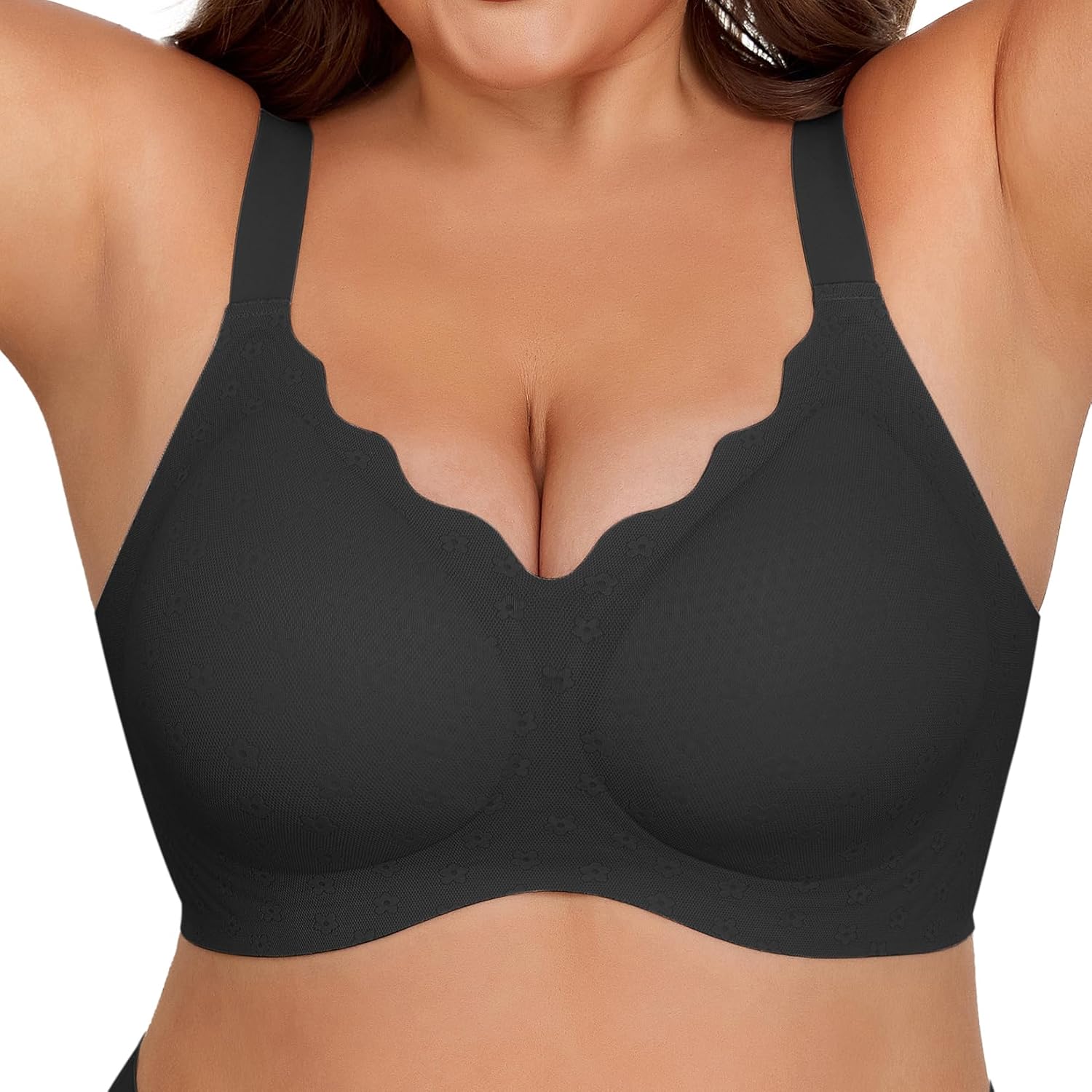 Bras for Women Wireless Push Up Bra Full Coverage No Underwear Seamless Plus Size for Older Women Floral Print