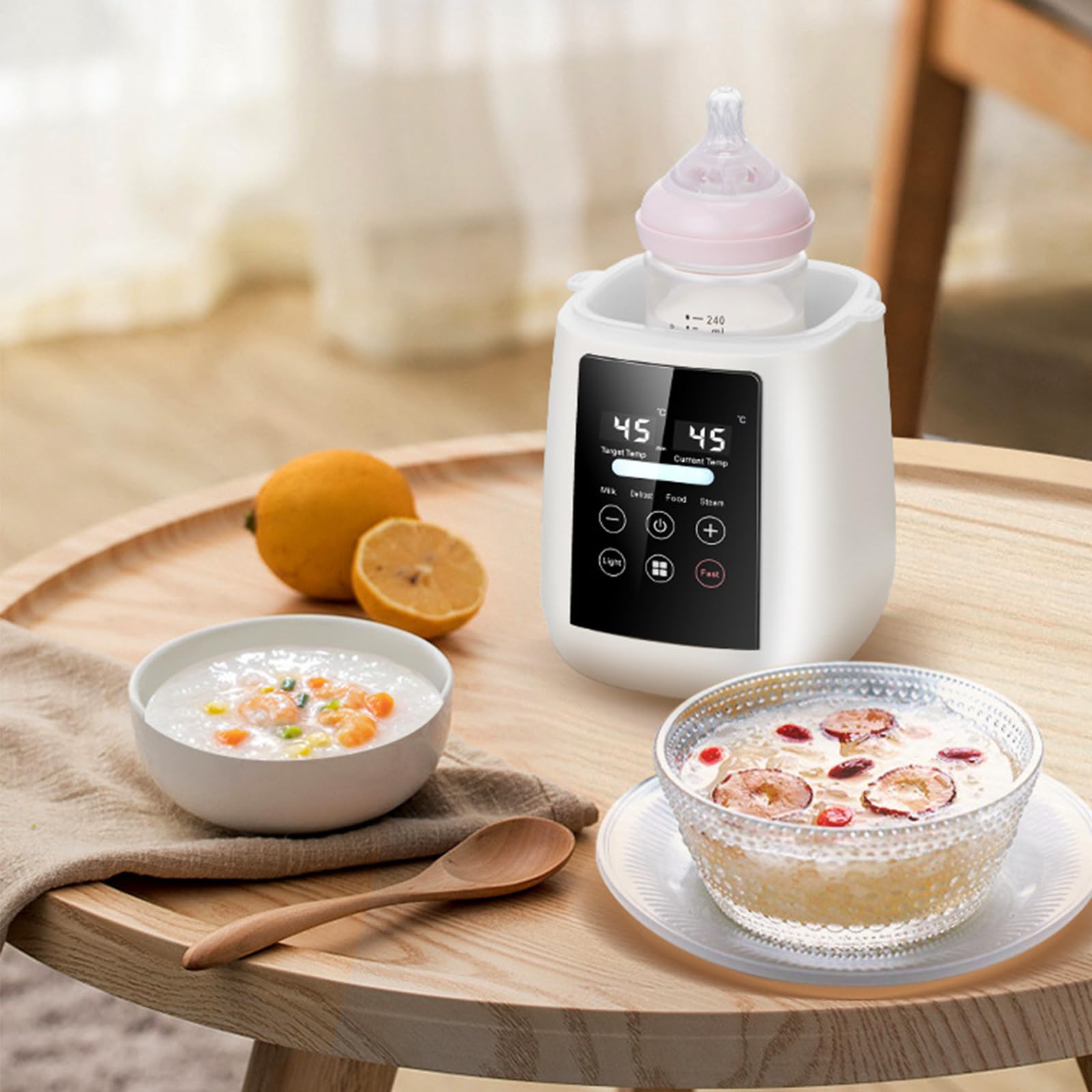 Flaschenwärmer Baby, Sterilisator für Babyflaschen, 6 in 1 Babynahrungsheizung, BPA-freier, LCD-Display Temperaturregelung Nachtlicht Babykostwärmer Auftauen Warmhalten Für Muttermilch Babynahrung