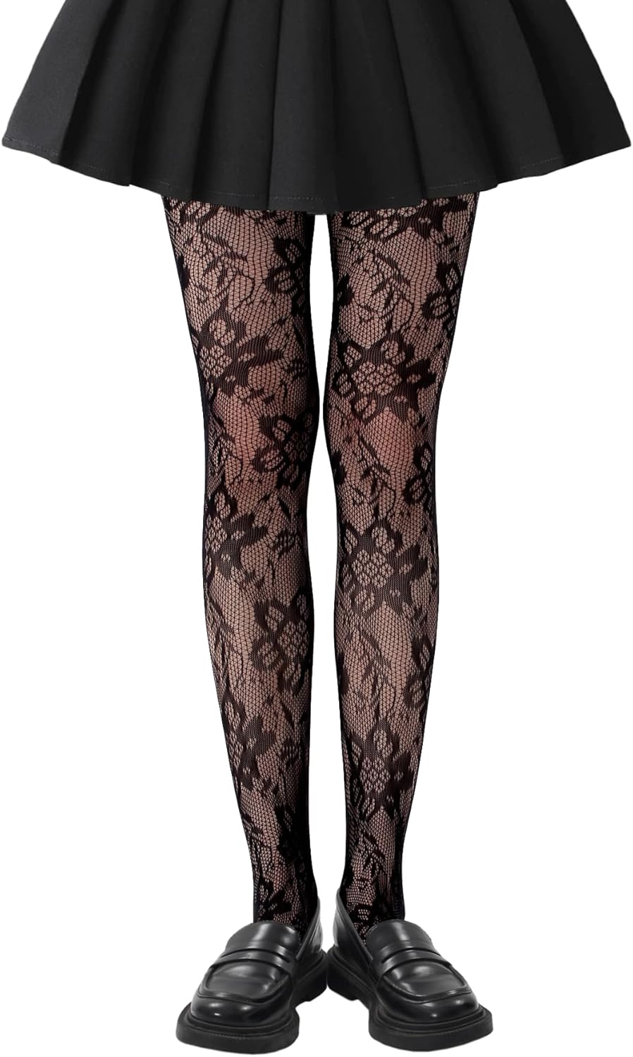 Women's High Waist Patterned Tights Sexy Fishnet Stockings Lace Goth Tights Floral Pantyhose For Halloween