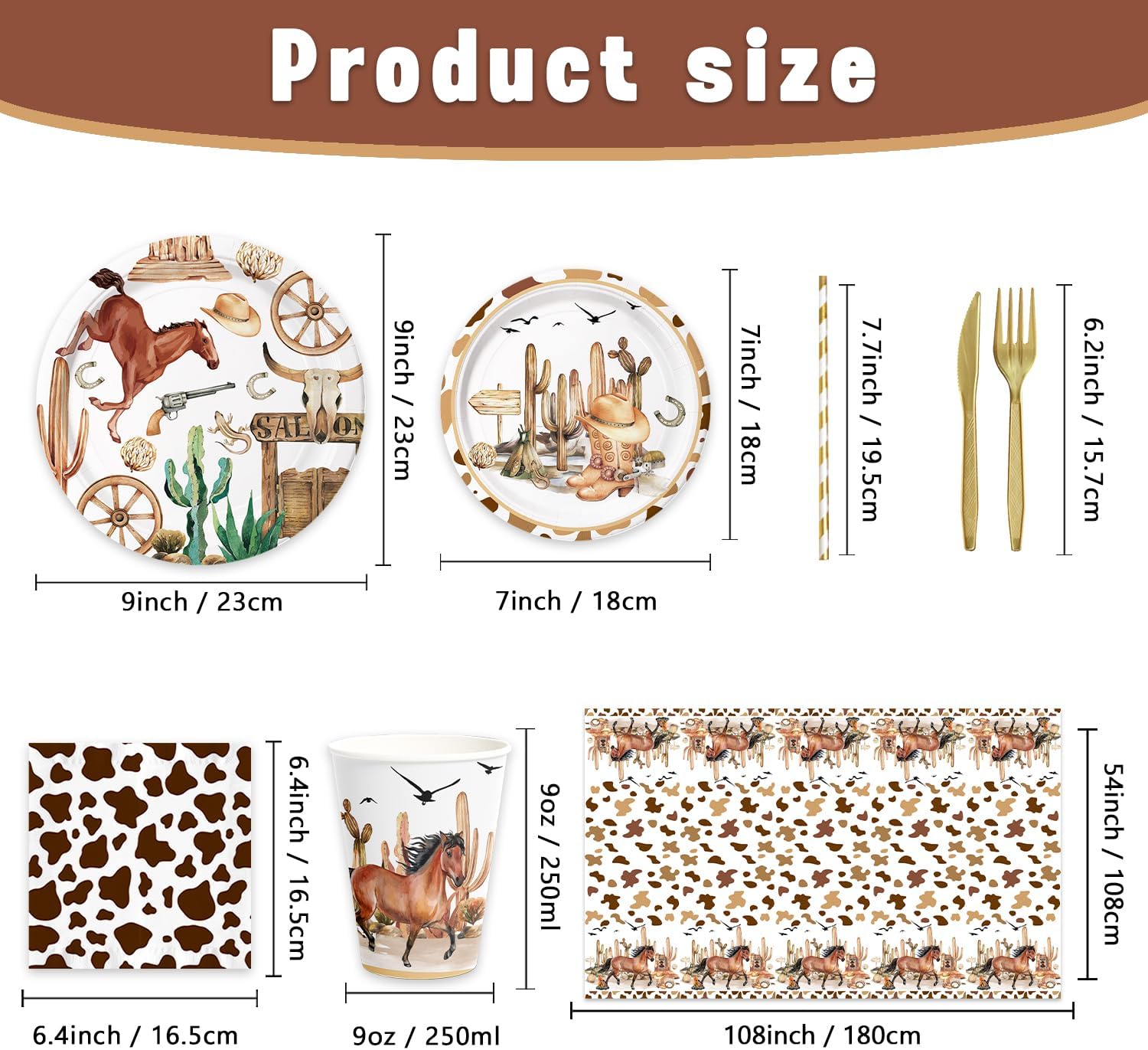 141Pcs Western Cowboy Birthday Party Decorations for 20 Guests - Wild West Cowboy Rodeo Supplies Party Plates and Napkins Forks Cups Straws Tablecloth for Baby Shower Birthday Decorations - Image 2