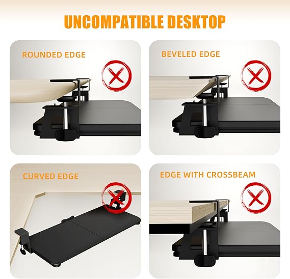 ERGOMAKER Keyboard Tray Under Desk, Pull Out Keyboard Tray with C Clamp Mount, 25.6 (29.7 Including Clamps) x 11.8 Slide-Out Platform Computer Drawer for Typing, Keyboard & Mouse Tray, Black
