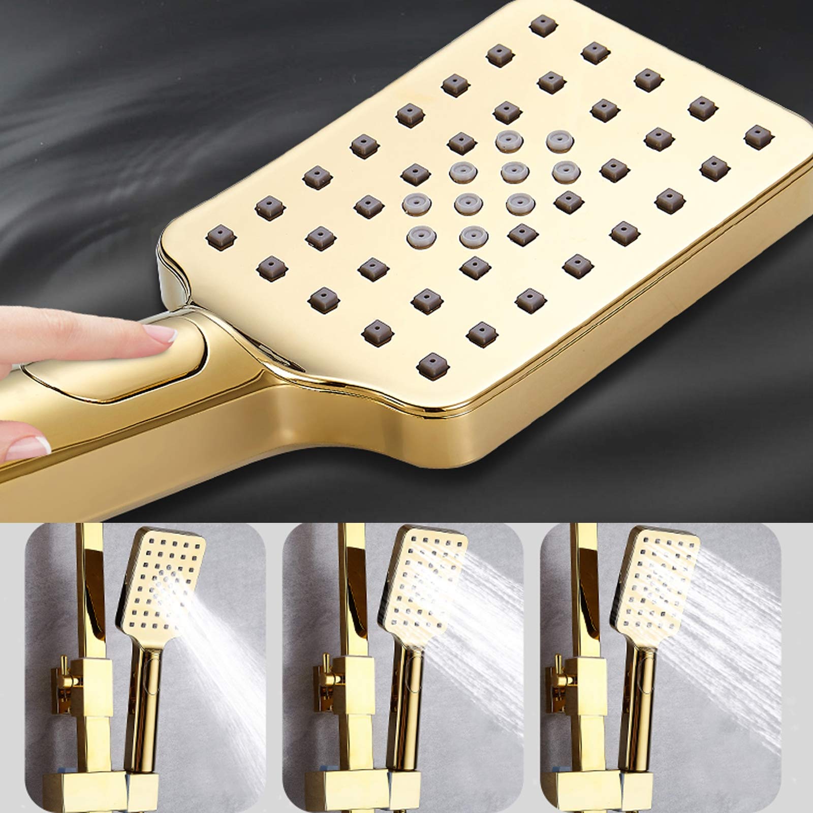 Sistema Doccia a Pioggia da 9 Pollici, Set Rubinetto Dorato, Miscelatore Combinato in Ottone Montato a Parete con doccetta a 3 modalità, soffione Doccia, Rubinetto per Vasca, docce