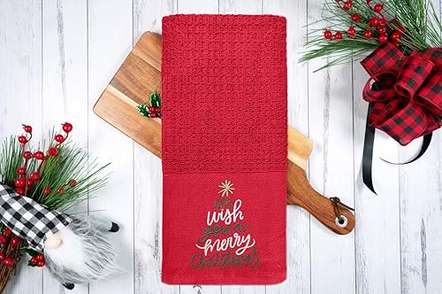 Miniatura 6 de DAN RIVER Toalla especial decorativa 100% de algodón de 16 x 26 pulgadas, toalla decorativa con diseño bordado de Feliz Navidad, regalo - Rojo y
