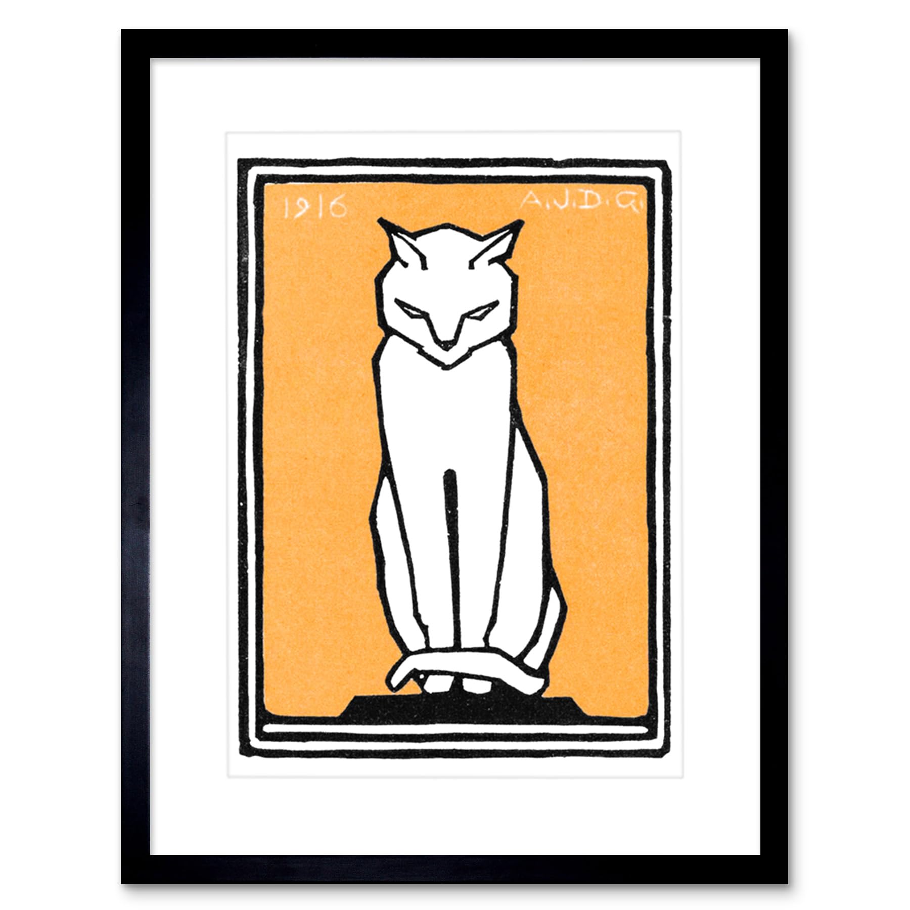 Wee Blue Coo Sitting Cat 1916 Julie De Graag Art Print Framed Poster Wall Decor 9x7 inch