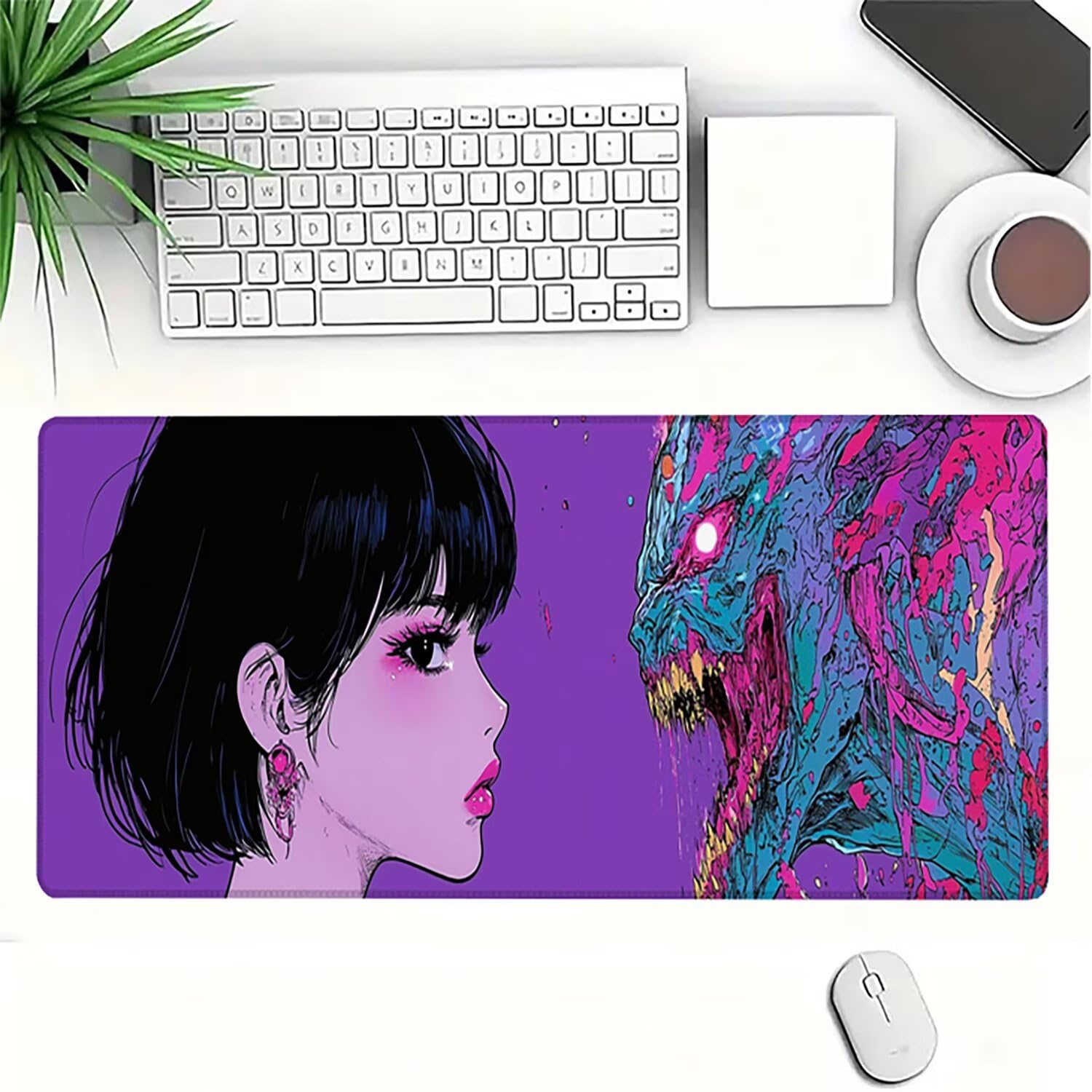 Lejnlnng Podkładka pod mysz do gier XXL, 160 x 80 cm, duża fioletowa mata na biurko, wodoodporna podkładka pod mysz XL dla dziewczyn, antypoślizgowa gumowa podkładka pod mysz z przeszytymi krawędziami