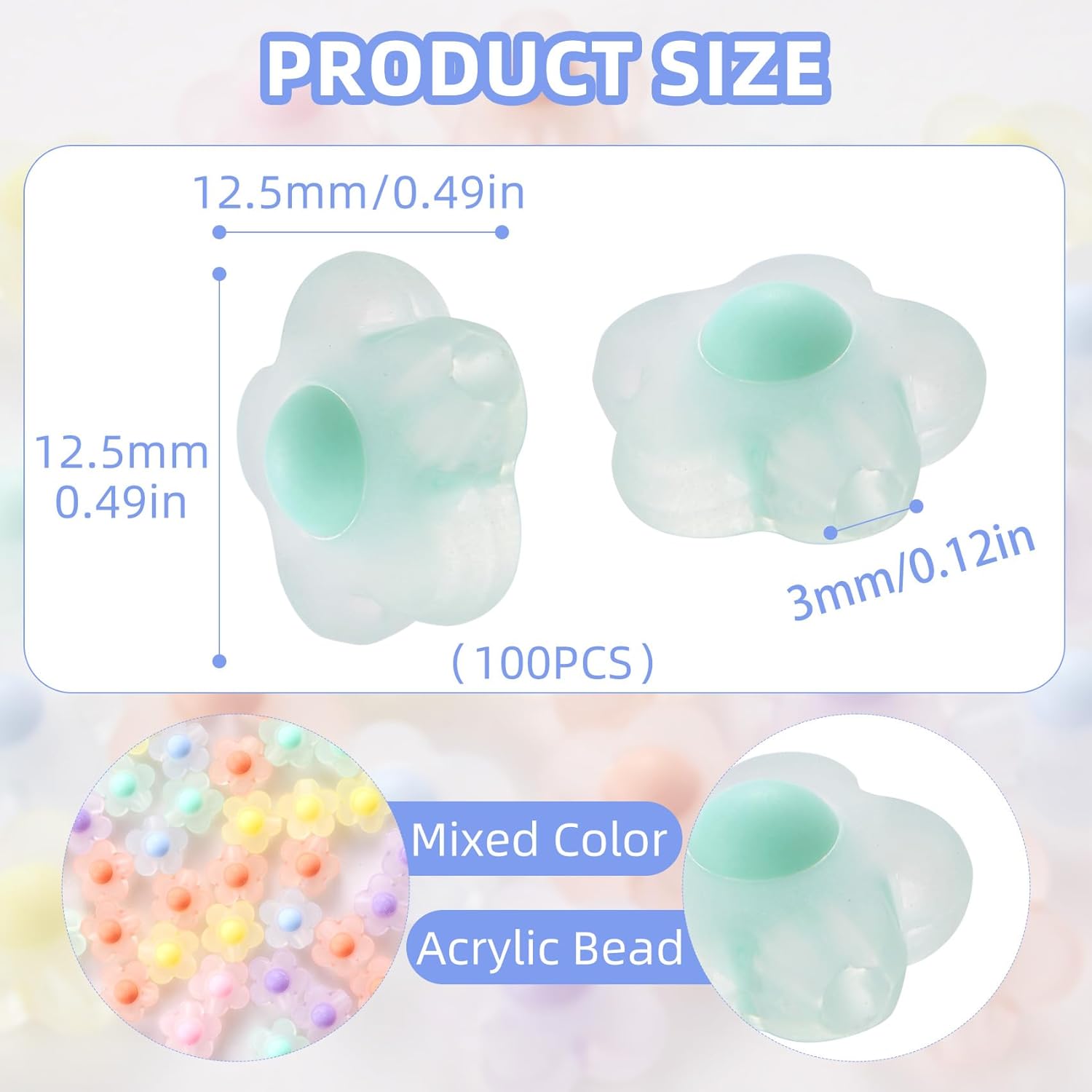 OIIKI 100pcs Acrylic Flower Beads for Crafts, Frosted Plum Blossom Flower Beads Assortments, Muticolor Floral Charms Supplies for Jewelry Making Bracelets Necklaces Earrings - Image 2