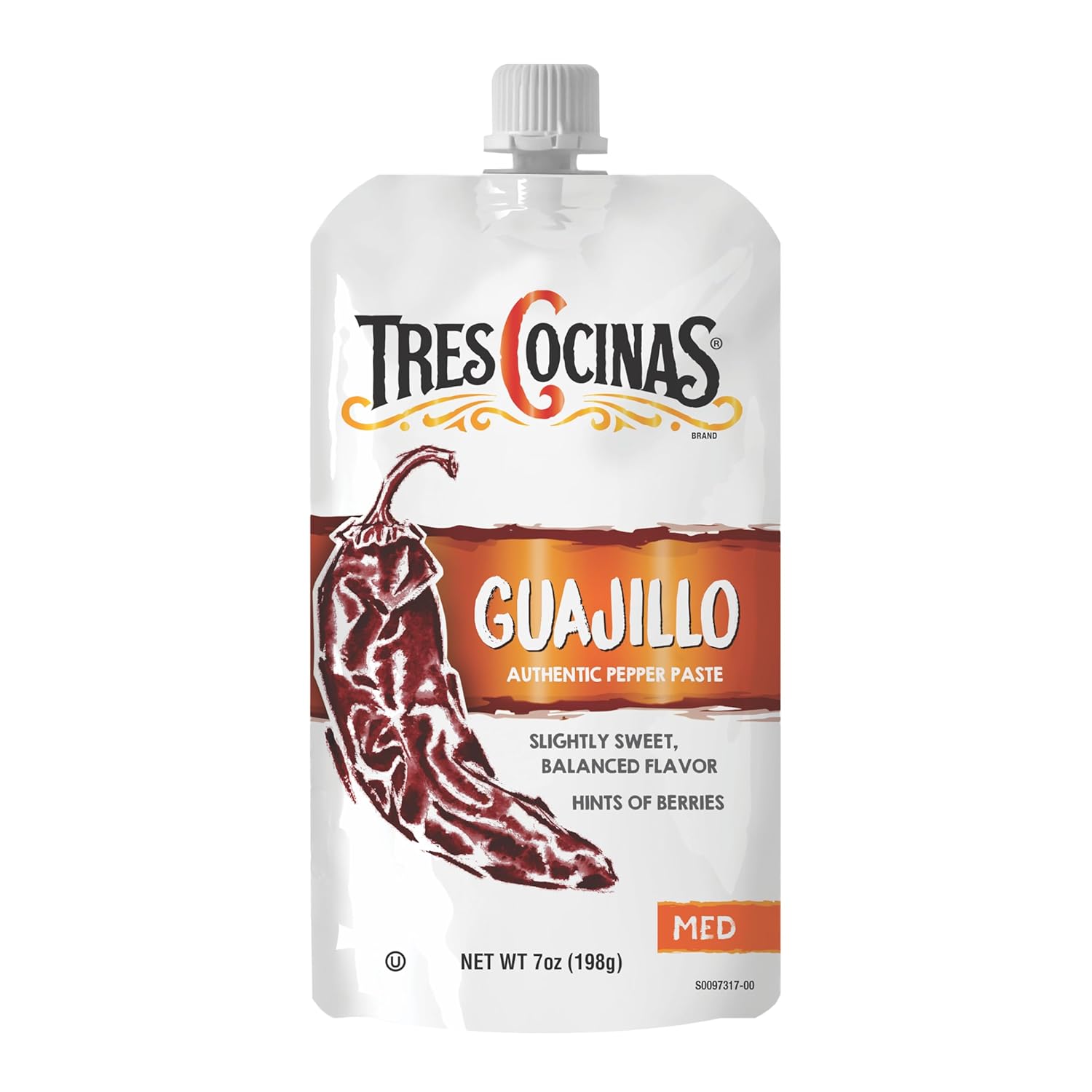 TRES COCINAS Guajillo Pepper Paste| Great for Sauces, Salsas, Marinades, Cocktails, Desserts | Authentic Pepper Pastes for Chefs| 7oz, Pack of 6, Twist to Close Pouches