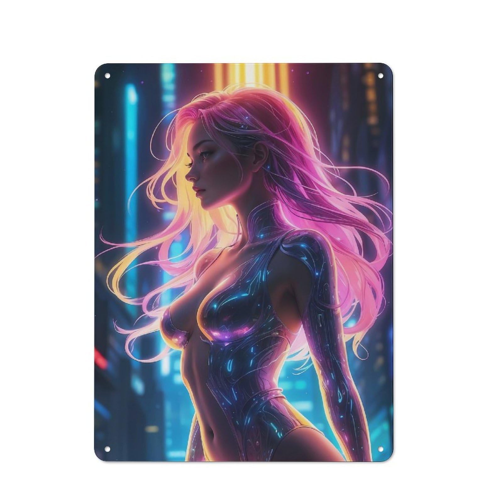 Beautiful Woman in Neon Retro Metal Wall Decor 40x30cm, Metal Sign for Pub, Home Bar, Shed Or Man Cave, for Relaxed Wall Styling