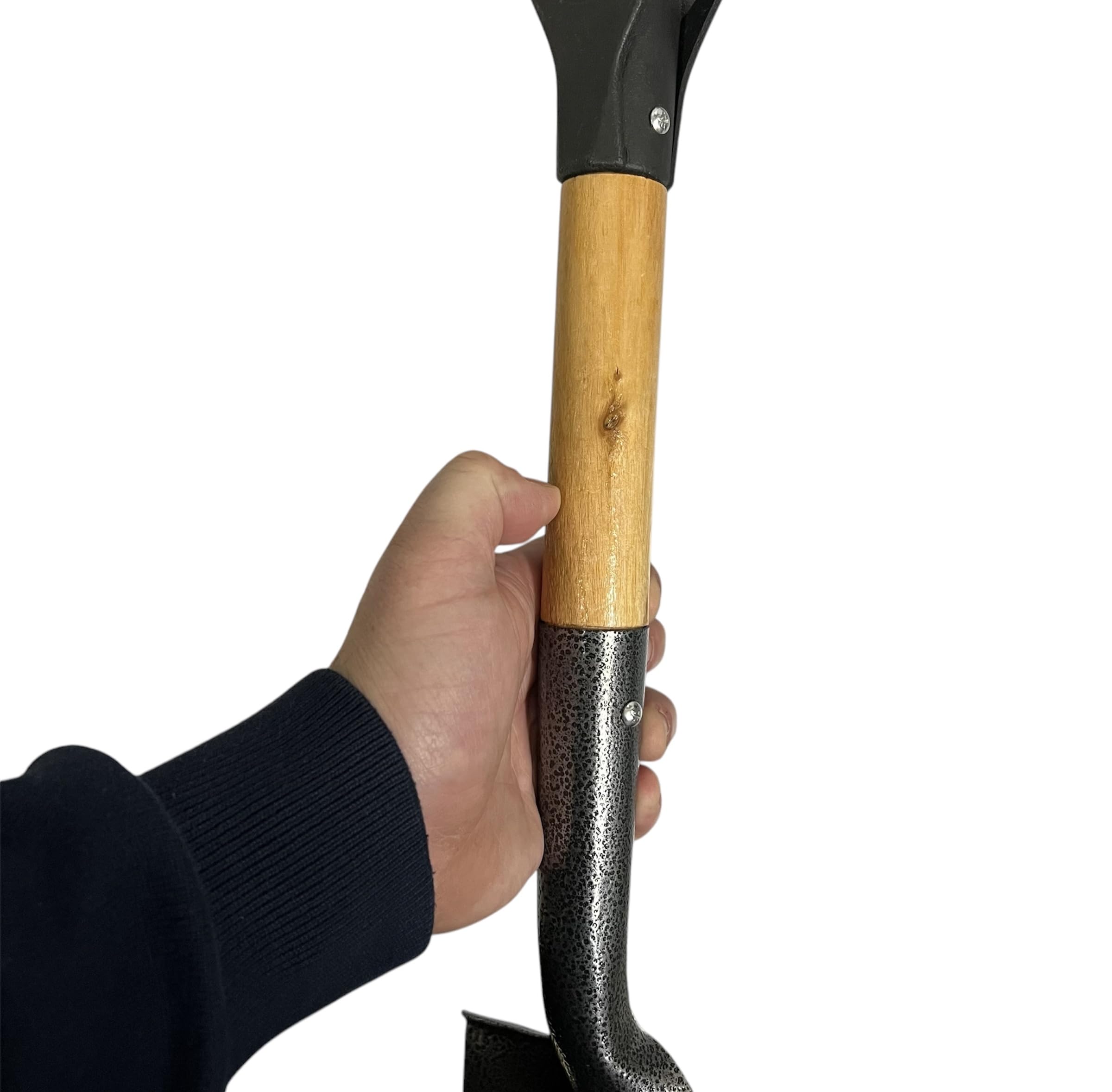 3x Spaten 70cm - Gärtnerspaten Gartenschaufel Campingspaten Holzgriff D-Griff - Robuster Feldspaten Schaufel Metall Klein Rundspaten Gartenspaten, Mini Garten Schippe, kein Klappspaten, + 1 Bildmagnet