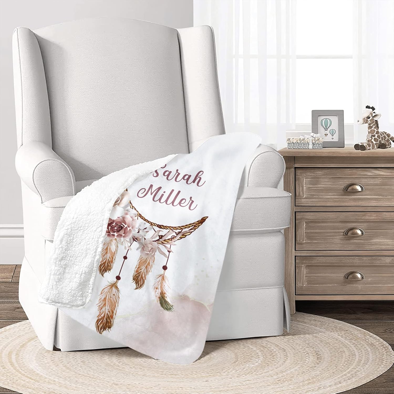 Tribal Moon Dream Catcher Brown Personalized Baby Blanket for Girl Boy Soft Warm Newborn Throw Naps Swaddle Custom Blanket 30X40 in