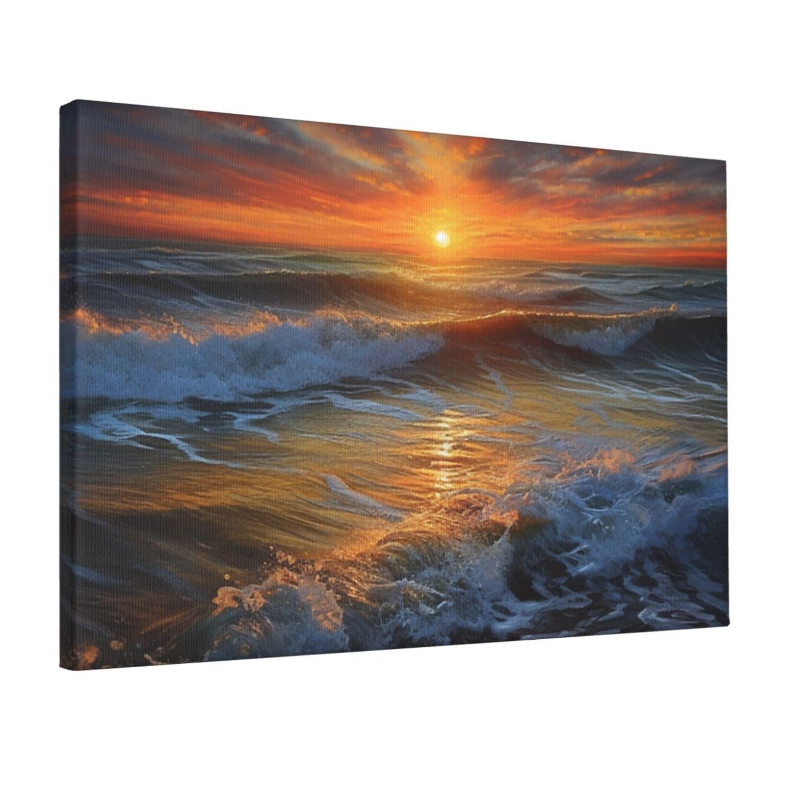 Canvas Wall Art for Living Room Wall Decor 12"x18" Modern Artwork Painting Pictures Hanging Canvas Prints Sunset Seascape Aesthetic Wall Art for Bedroom Bathroom Office Wallart Decor