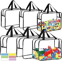 OPELETNNT 6-Pack Large Clear PVC Toy Storage Bags with Labels - Waterproof Zipper Organizers for Lego, Puzzles, Kids Books (3 Large & 3 XL)