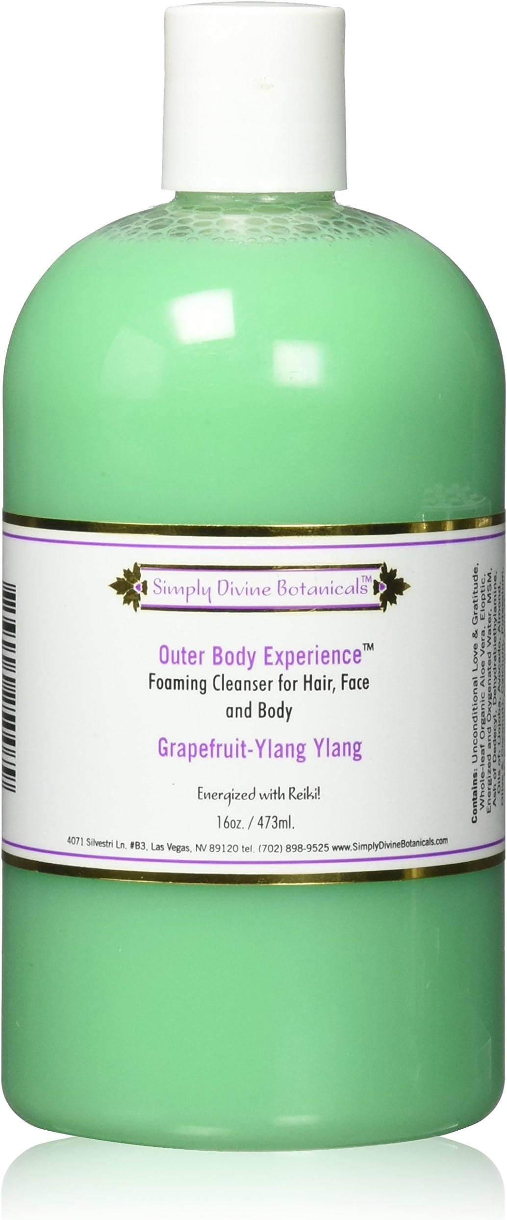 Simply Divine Botanicals Outer Body Experience Natural Foaming Cleanser for Body, Face and Hair, 16 oz (Grapefruit-Ylang Ylang)