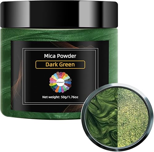 Polvo de mica verde oscuro, polvo de mica brillante natural para resina epoxivelajabónbrillo labiallimoarena movedizabombas de bañopigmentos de