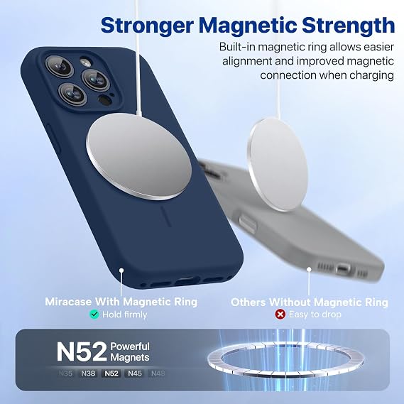 Miracase Silicone & Magnetic for iPhone 15 Pro Case, Dark Blue