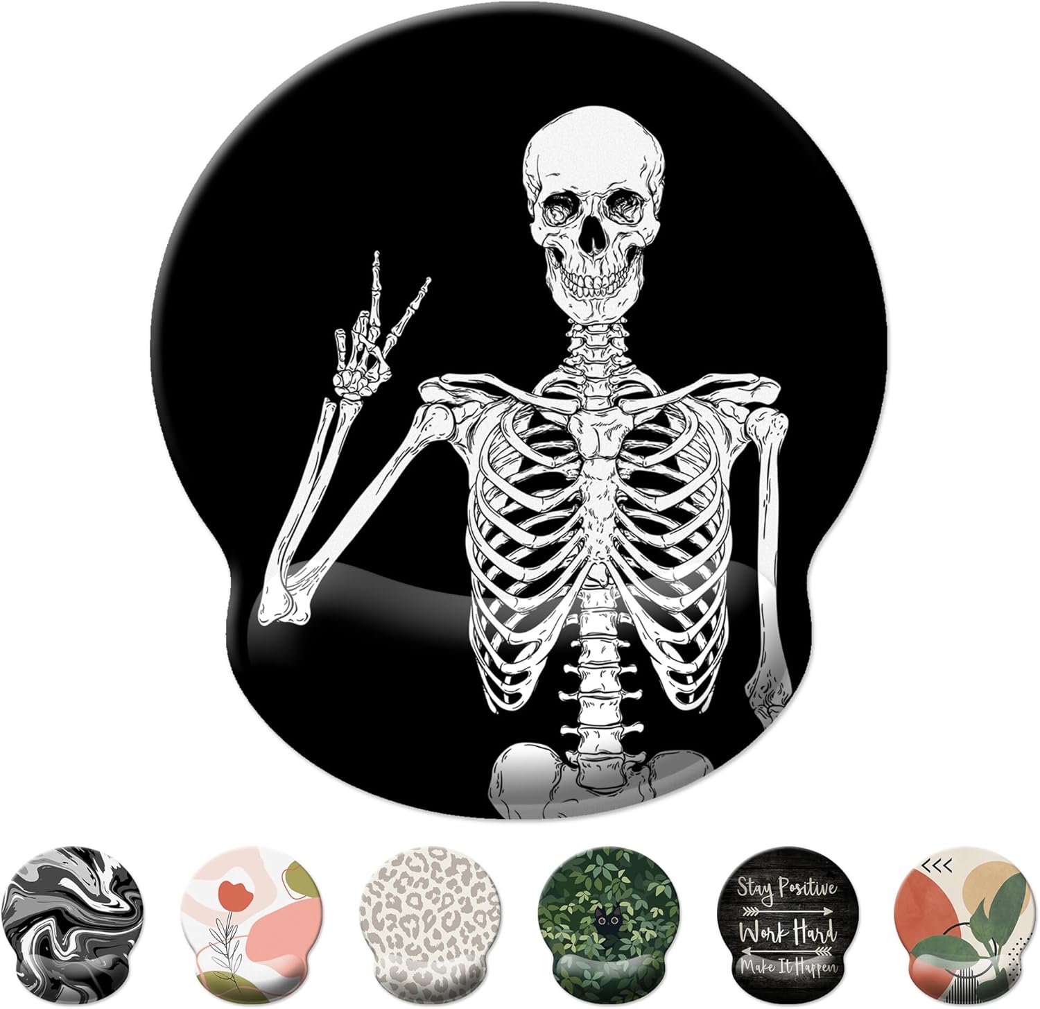 Mouse Pad Wrist Support, Ergonomic Mouse Pad with Wrist Rest,Comfortable Mousepad for Non-Slip Base,Pain Relief Mouse Pads for Desk,Computer,Laptop,Office & Home(Black Human Skeleton Skull)