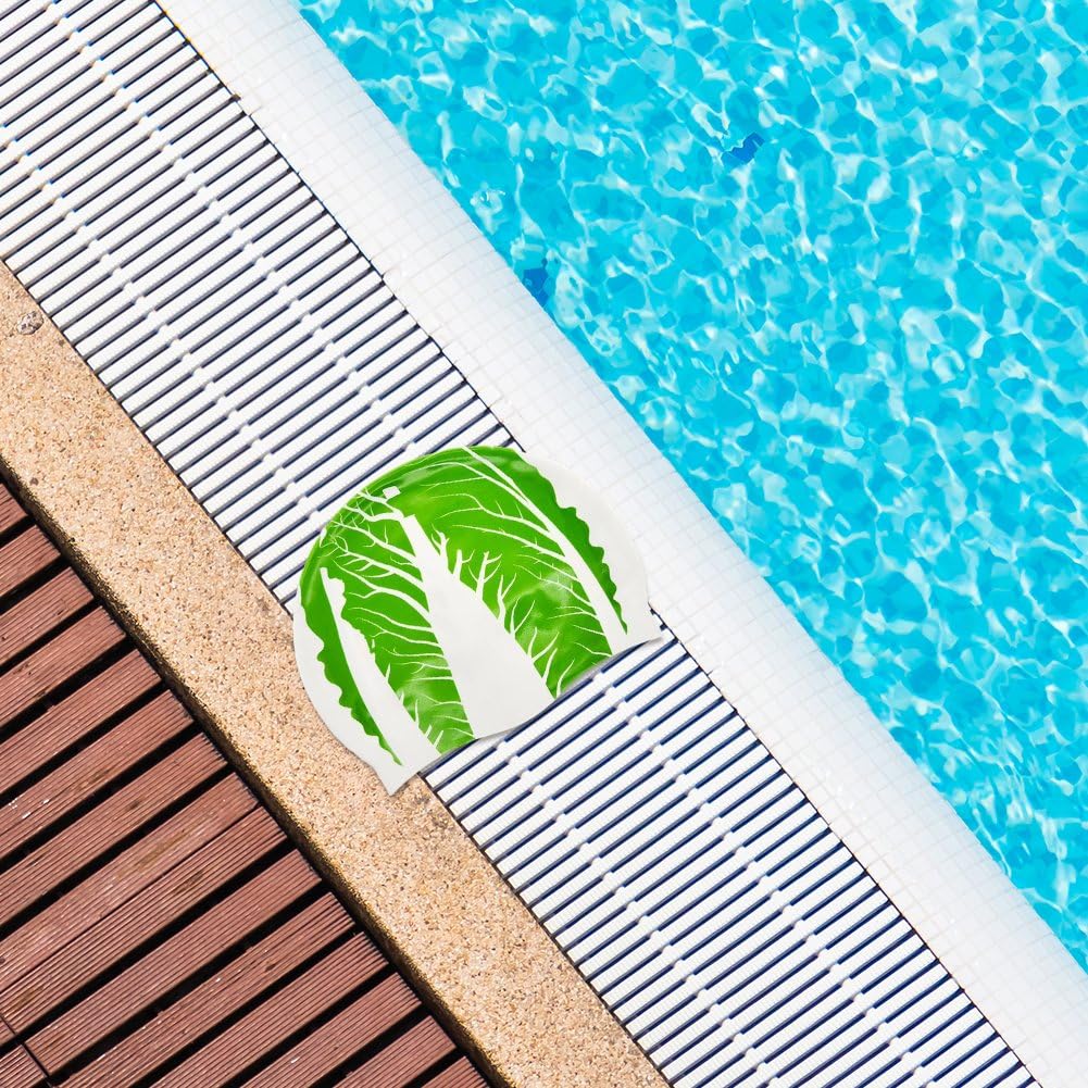 Zabawny silikonowy czepek pływacki z motywem kapusty, idealny na lato, plażę, basen, sporty wodne i wakacje.