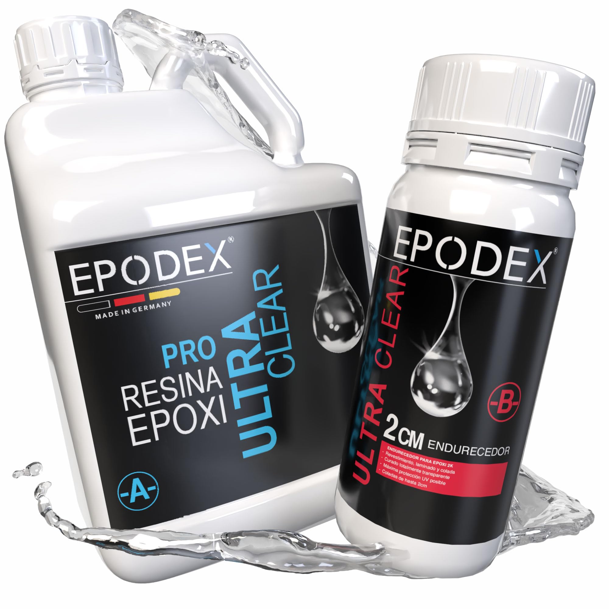 Kit Resina Epoxi PRO EPODEX – Resina Epoxi Transparente Para vertidos hasta 2cm – Manualidades, doming, joyería, moldes, piezas pequeñas, INCOLORO - Transparente - 1,5kg