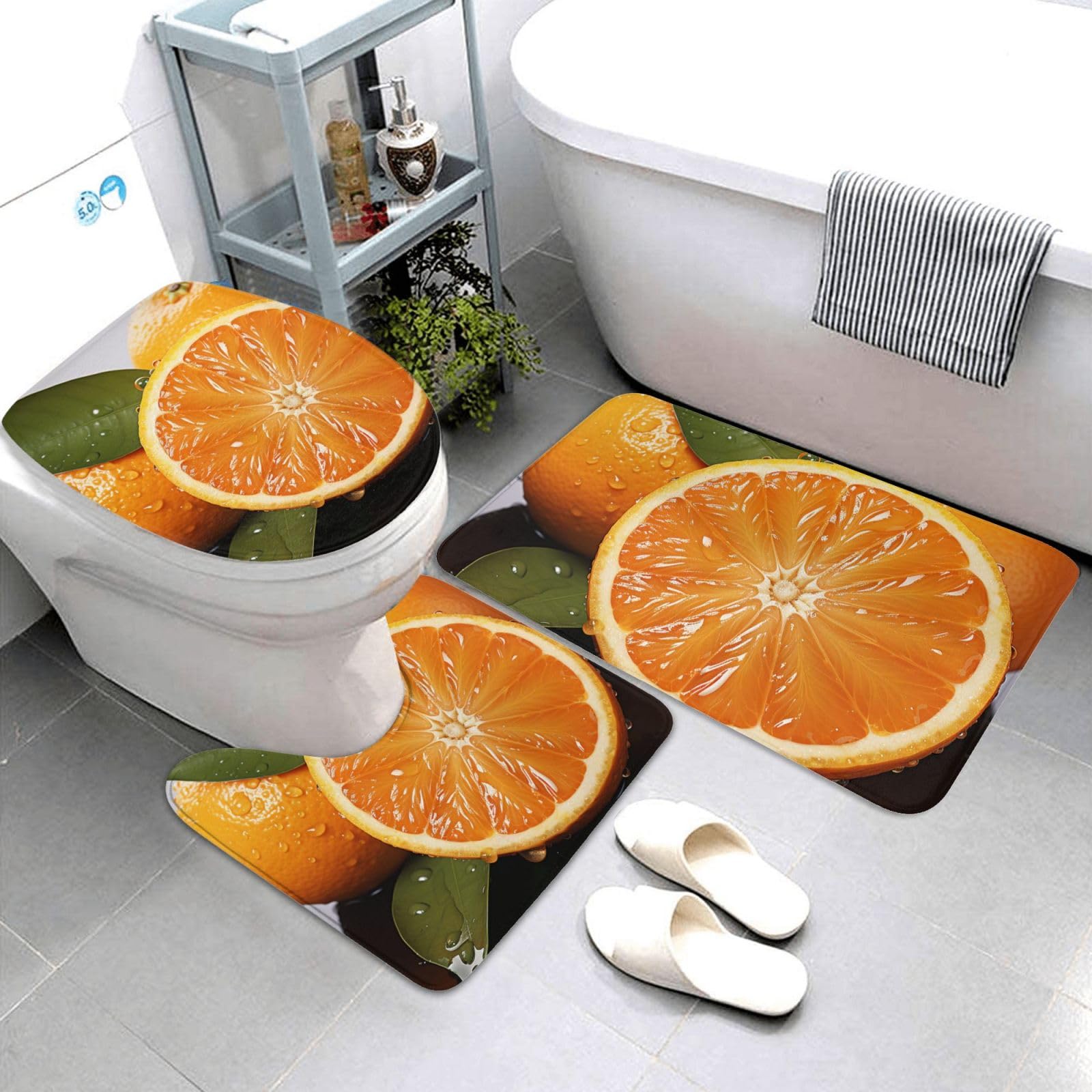 Tapis de bain antidérapant orange | Set de 3 tapis lavables pour WC