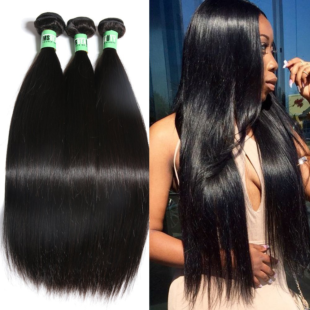 Msbeauty 3 Bundles of Peruvian Straight Hair 10A Unprocessed Virgin Peruvian Hair Extensions(18 20 22 inch) Tatol 300g Natural Color Tangle-free