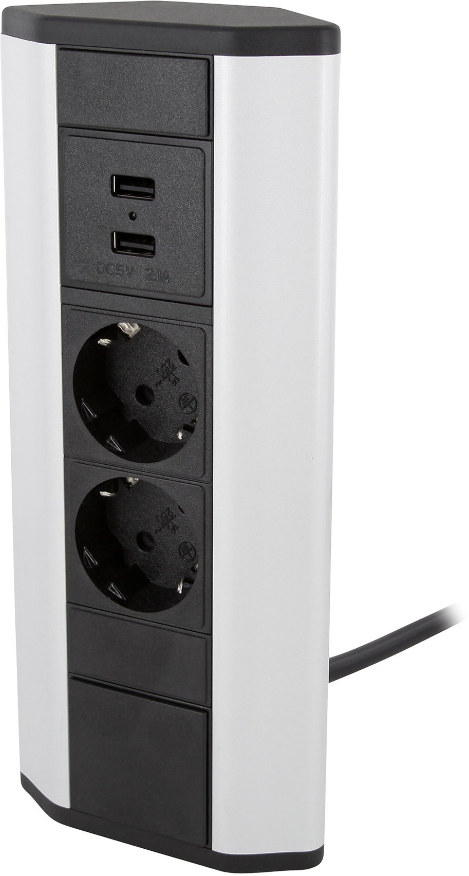 Ciabatta elettrica in alluminio a 2 prese + USB