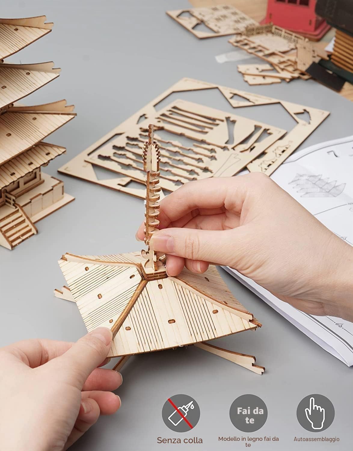 RoWood Puzzle 3D Legno Modellismo da Costruire Adulti, Modellini da Costruire per Adulti (Pagoda a Cinque Piani)