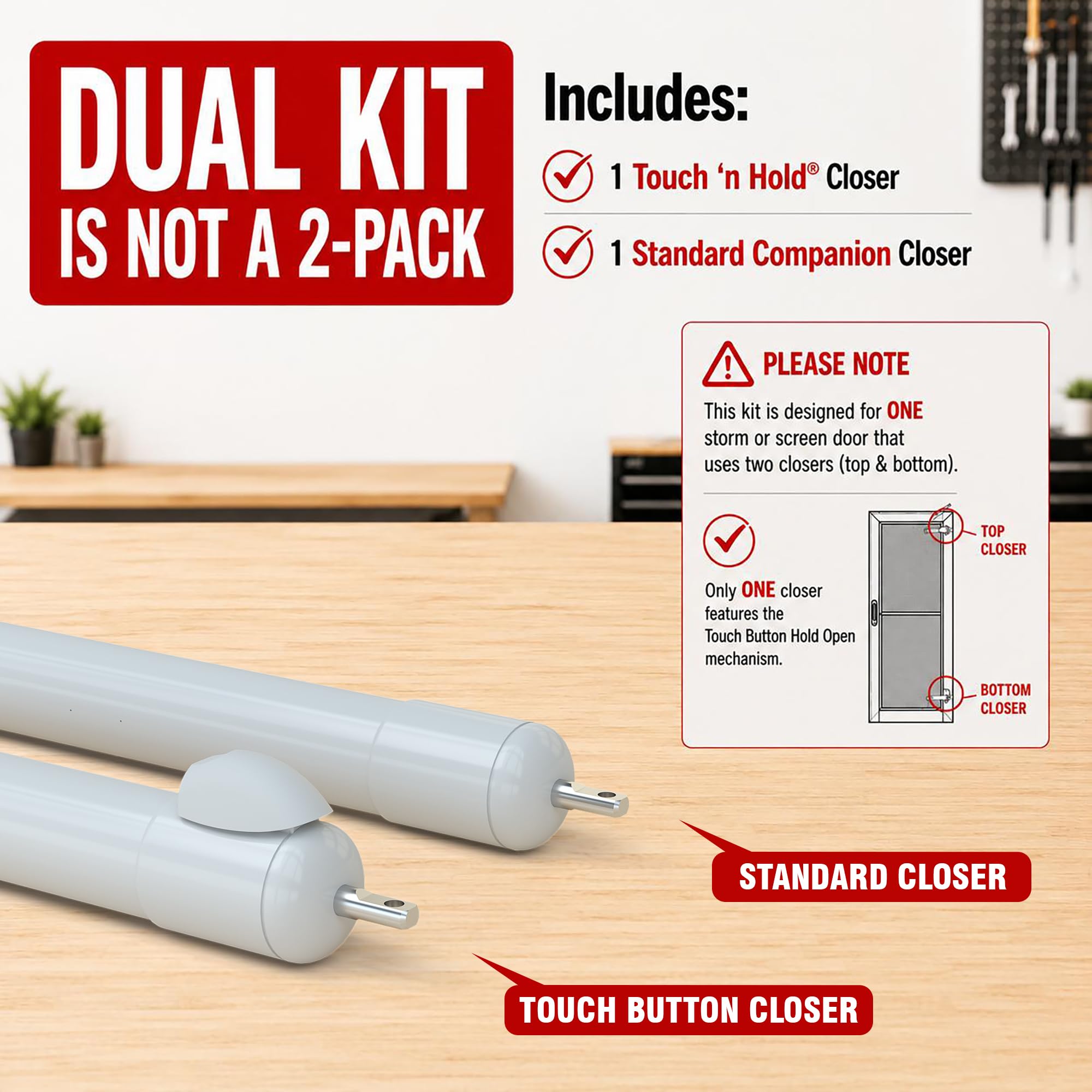 GREENSTAR Touch 'n Hold Smooth - Dual Door Closer System - Heavy Duty - for (Medium and Heavy Weight) Storm, Screen, & Security Doors - New Doors or Replacement for Previous Units (White) — Amazon image 2