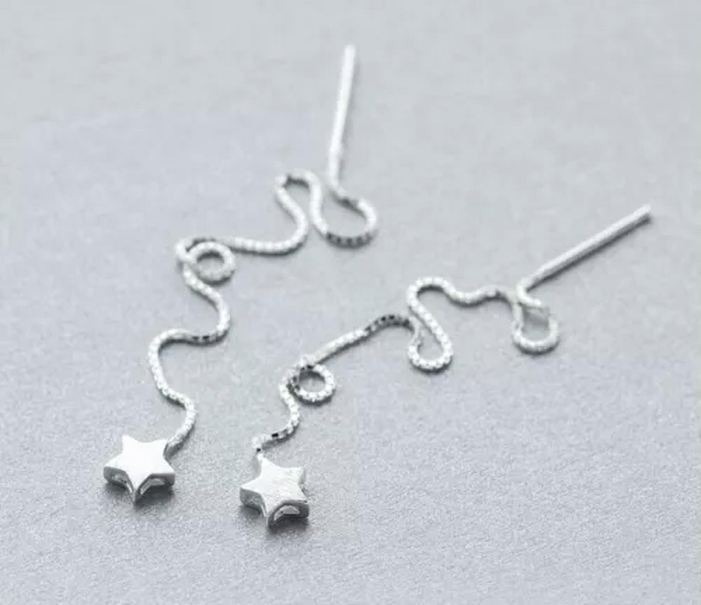 WZGWDC Pendientes Colgantes con Hilo de Plata 925, Estrella Encantadora, A1264