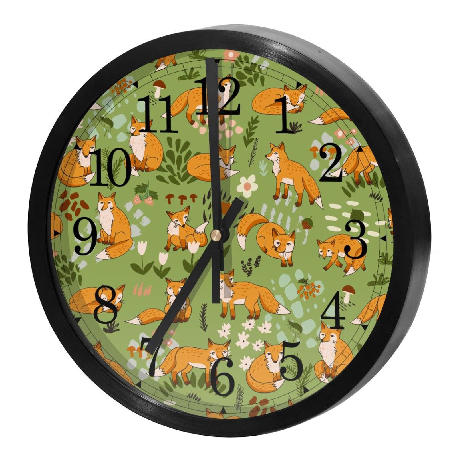 Horloge murale silencieuse pour retrouver le calme au bureau avec le motif renards verts