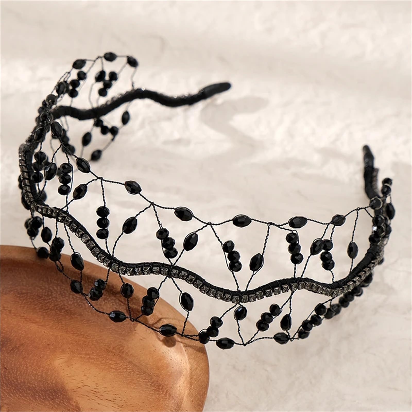 Frauen Kristall Perle Braut Stirnband Hochzeit Kopfschmuck for Haar Zubehör für Bräute(Black)