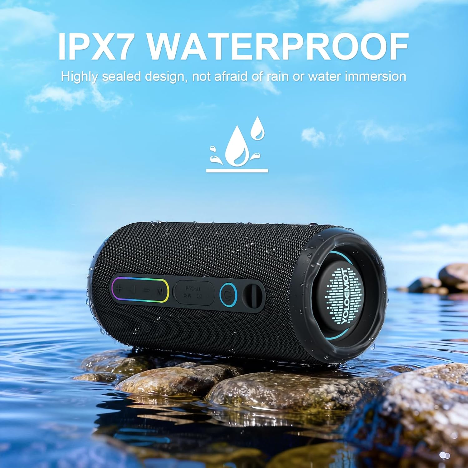 Portable Speaker Bluetooth, Powerful Deep Bass, Wireless Stereo Pairing, IPX7 Waterproof Dustproof,12H Playtime, Portable Outdoor Speaker for Travel, Sport, Party, Biking (Black) - Image 5