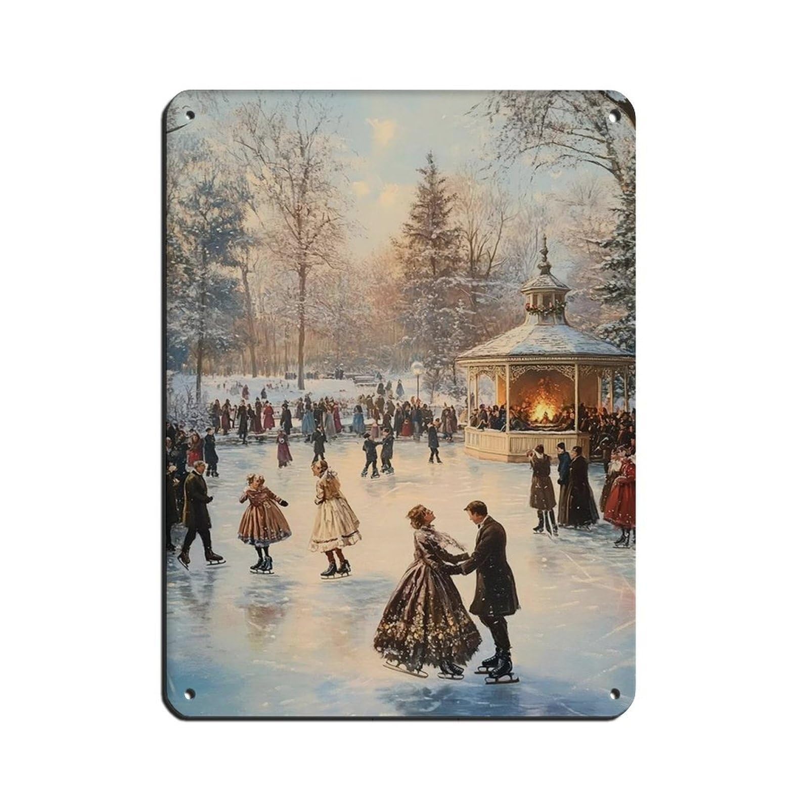 Victorian Skating Rink, Christmas Decor Tin Sign Vintage Metal Pub Club Cafe Bar Home Wall Art Decoration Poster Retro 12x16inch(30x40cm)